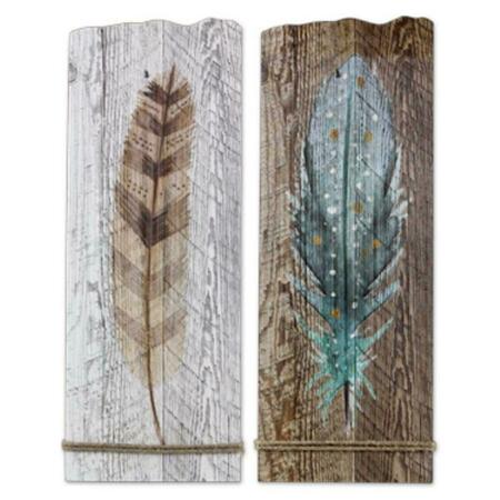 YOUNGS Wood Feather Wall Art, Assorted Color - 2 Piece 16935